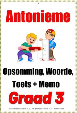 Graad 3 Antonieme/Antonyms (6 Blaaie), Woorde, 1 Toets, memo antwoorde