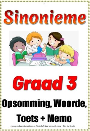 Graad 3 Sinonieme/Synonyms (6 Blaaie), Woorde, 1 Toets, memo antwoorde
