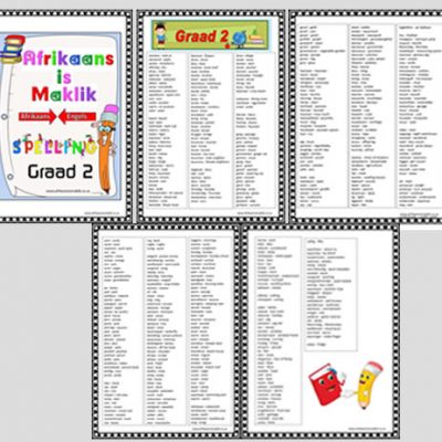 Graad 2 - PDF - Spelling Boek 2025 - Afrikaans spelling met Engels betekenis