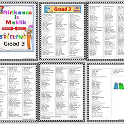 Graad 3 - PDF - Spelling Boek 2025 - Afrikaans met Engels betekenis