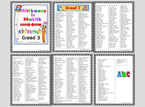 Graad 3 - PDF - Spelling Boek 2025 - Afrikaans met Engels betekenis