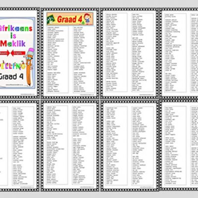 Graad 4 - PDF - Spelling Boek 2025 Afrikaans spelling  met Engels betekenis
