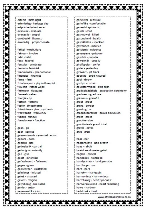 Graad 6 - PDF - Spelling Boek, 2025 Spelwoorde Afrikaans met Engelse Betekenis - Image 4