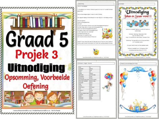 Graad 5 Projek 3 – Uitnodiging – Opsomming – Voorbeeld – Oefen Toets