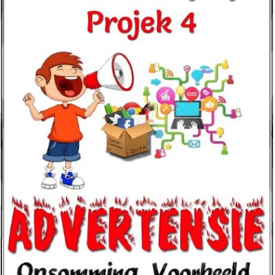 Graad 5, 6, 7 Advertensie – Projek 4 – Opsomming, Voorbeeld, Toets plus Afrikaans en Engelse woorde