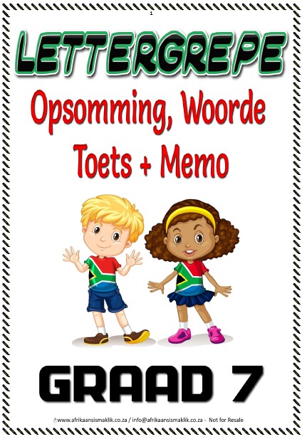 Graad 7 Lettergrepe – Opsomming, Woorde toets en memo (9 Blaaie)