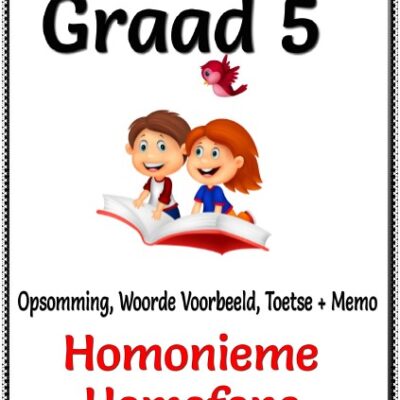 Graad 5 Homonieme + Homofone -  Opsomming, Woorde Betekenis, Toetse en Memo (9 Blaaie)