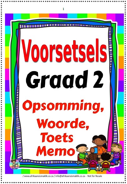 Graad 2 PDF Voorsetsels Opsomming Woorde Toets en Memo