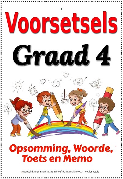 Graad 4 PDF Voorsetsels Opsomming Woorde Toets en Memo