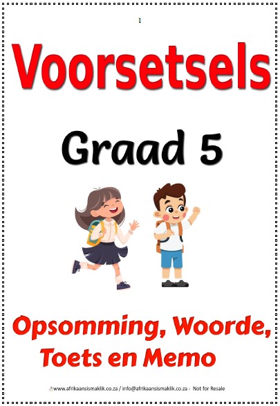 Graad 5 Voorsetsel Opsomming woorde toets en memo ft pg Graad 5 PDF Voorsetsels Opsomming Woorde Toets en Memo