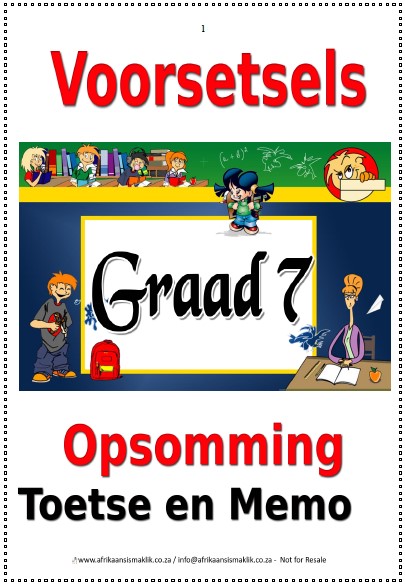 Graad 7 PDF Voorsetsels Opsomming Woorde Toets en Memo