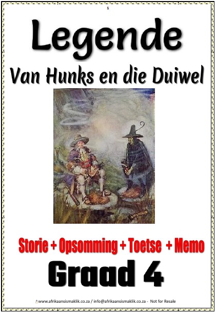 Graad 4 PDF Legende Van Hunks en die Duiwel Storie + Woordeskat + Toetse + Memo